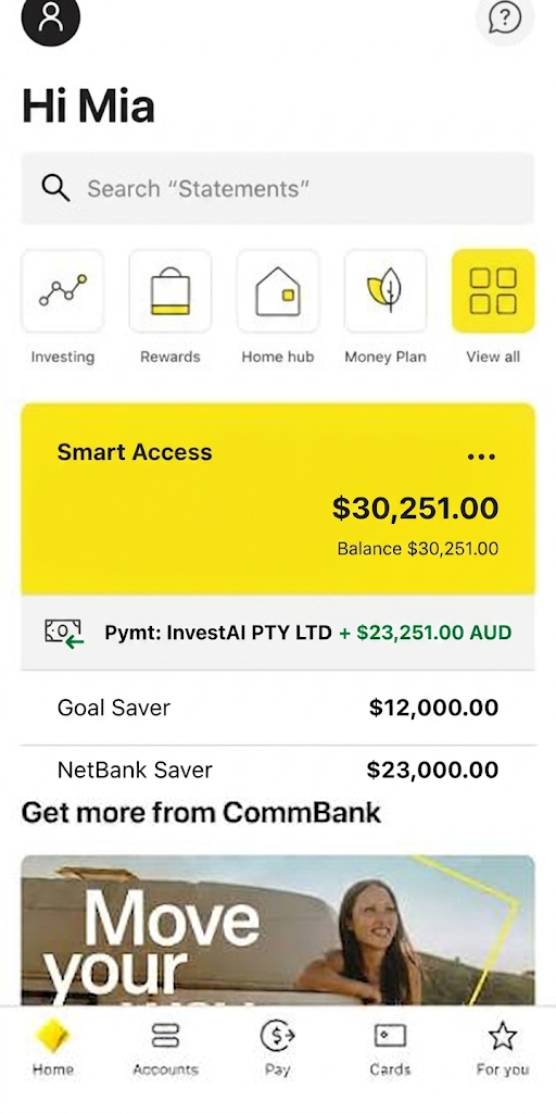 Bank transfer confirmation from an Invest AI member payout