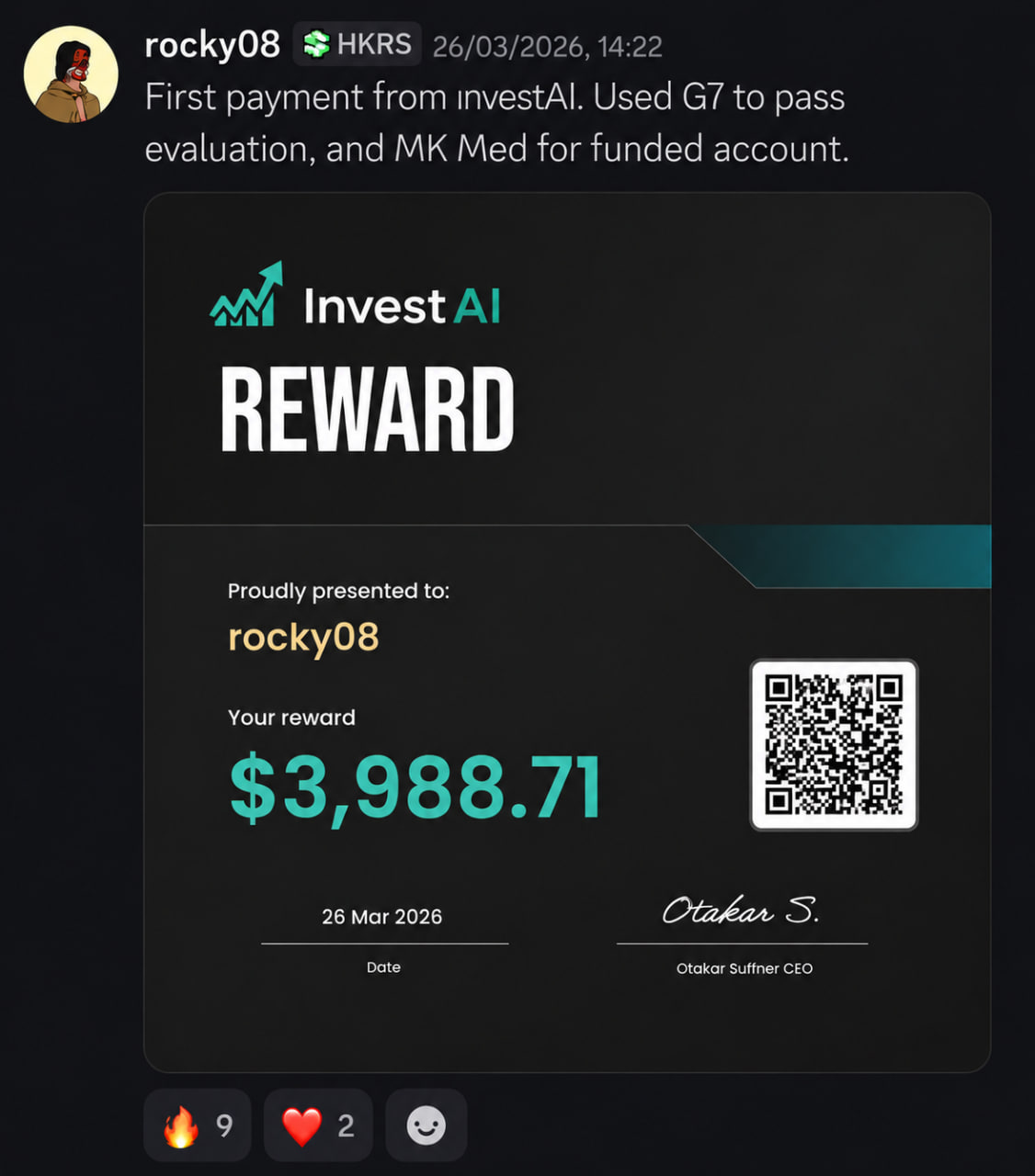 Verified Invest AI member payout screenshot